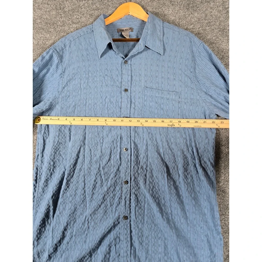 SPRING + MERCER Mens Blue Striped Textured Long Sleeve Button Down Shirt XXL‎